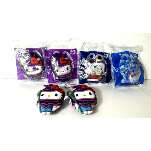 2024 McDonald's Sanrio Hello Kitty X Yu-Gi-Oh Hanging Plush Lot of 6 Toys - Picture 1 of 8
